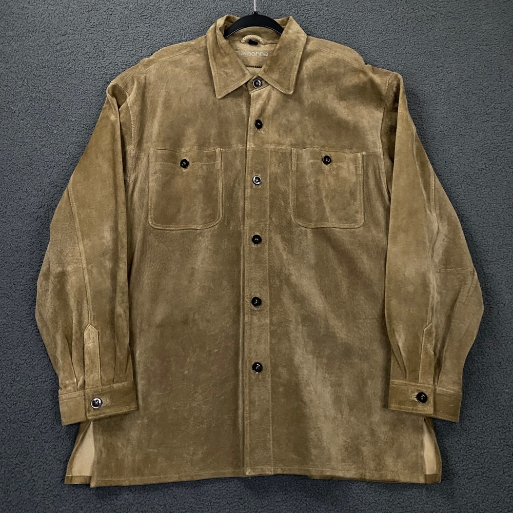 Claiborne Leather Shirt Jacket Mens Large Tan Suede Button Up Western Shacket